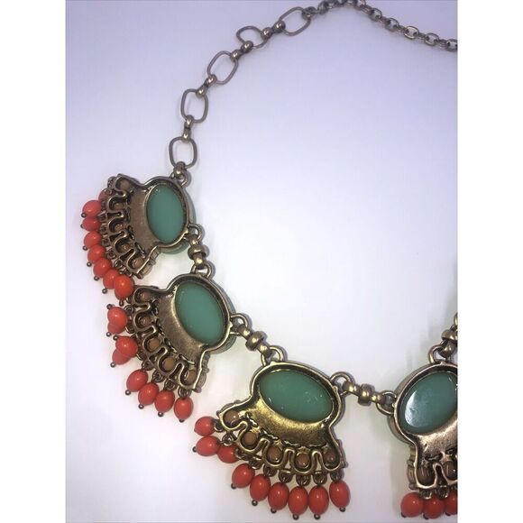 J CREW Teal, Orange, Peach, GLASS & CRYSTAL DRAMATIC RUNWAY NECKLACE Vintage - Picture 11 of 13
